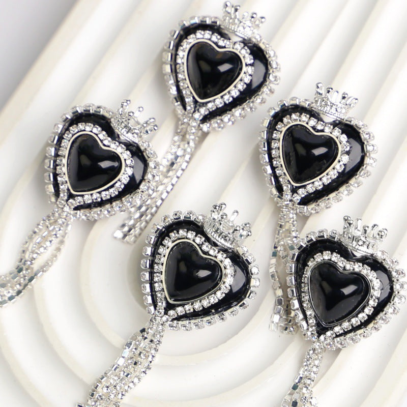 Wholesale 2PCS Soft Clay Love Crown Full of Diamonds and Tassel Beads